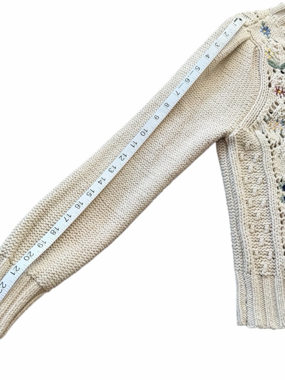 Lucky Brand Ivory Floral Embroidered Knit Cardigan Size M - Picture 11 of 12